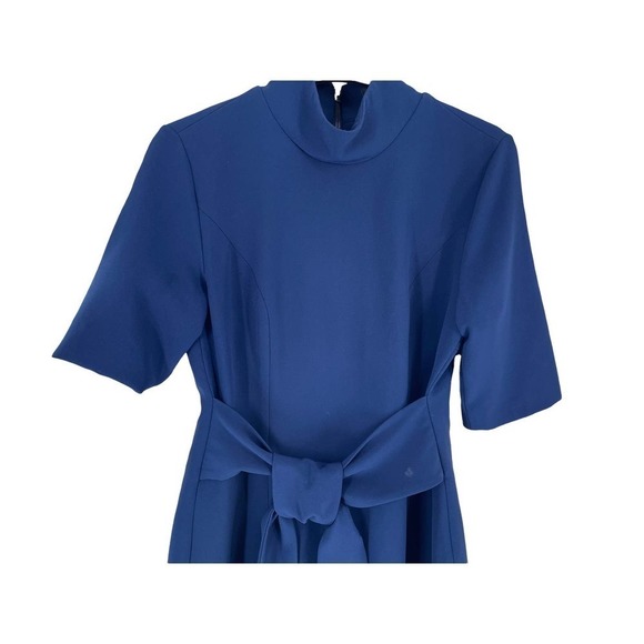𝅺toccin (NY) BLUE MOCK NECK  DRESS WITH 1/2 SLEEVES, BELT TIE - Picture 4 of 10